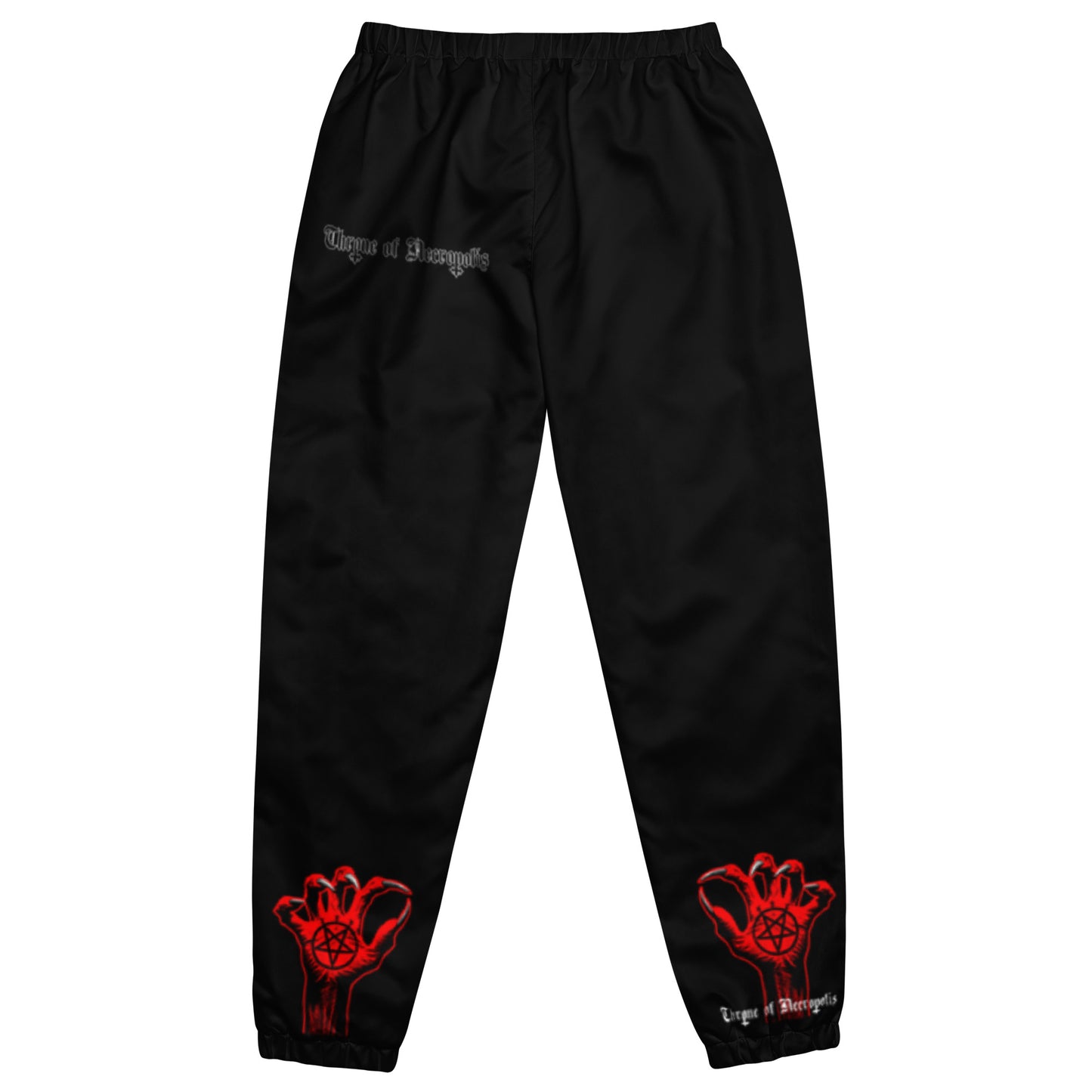 red satan demon hands with black palm pentagram print on ankles back side view