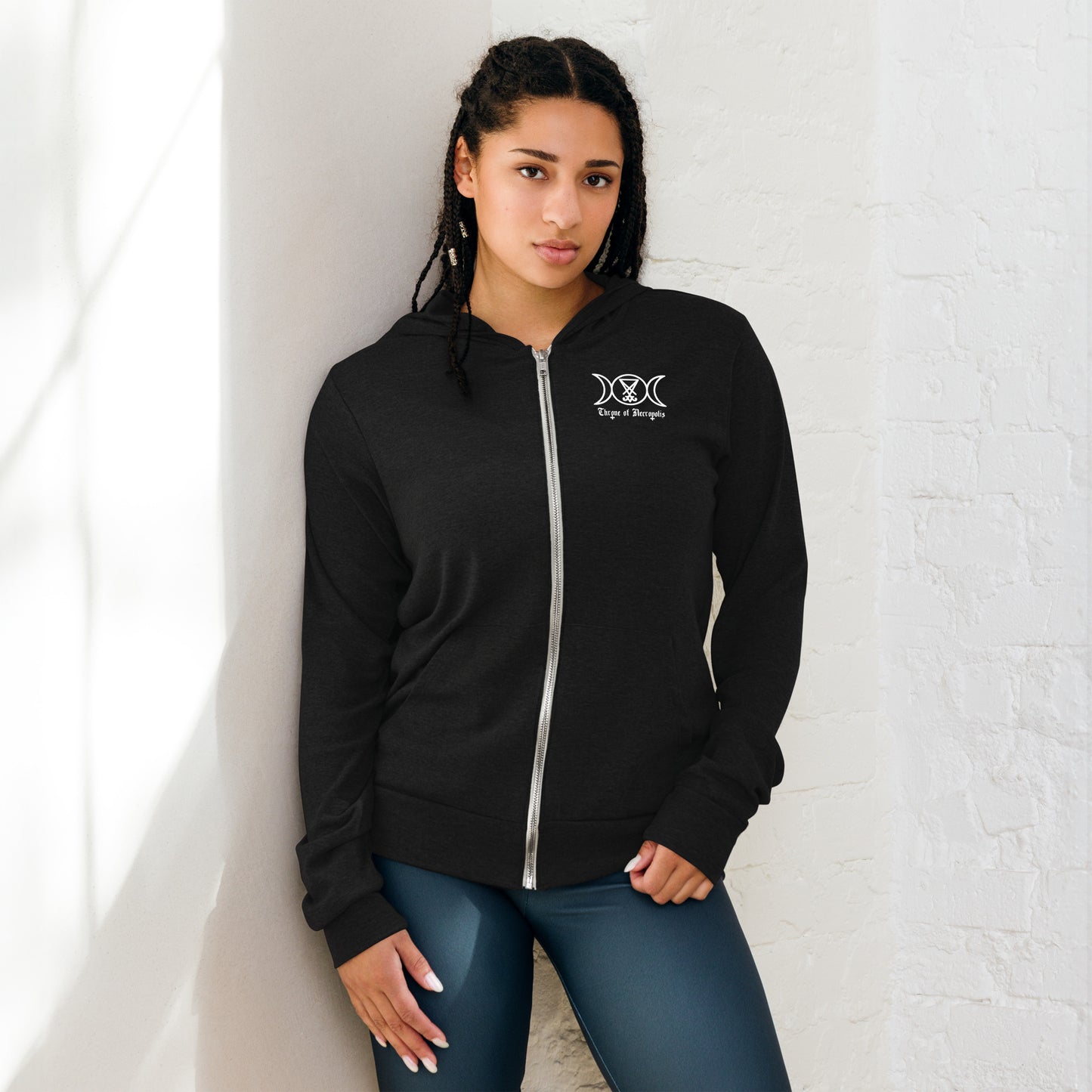 Dark Moon Goddess - Womens Fitted Lightweight Zip Hoodie