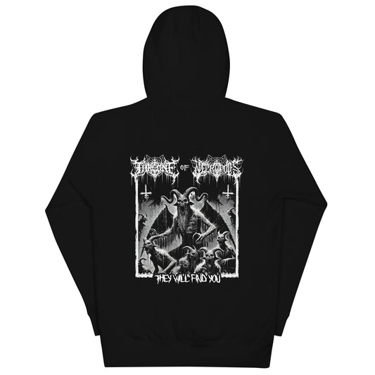 throne of necropolis hoodie they will find you black goth evil demon baphomet satan alt fashion alternative clothes apparel death metal pentagram winter hoodie black metal